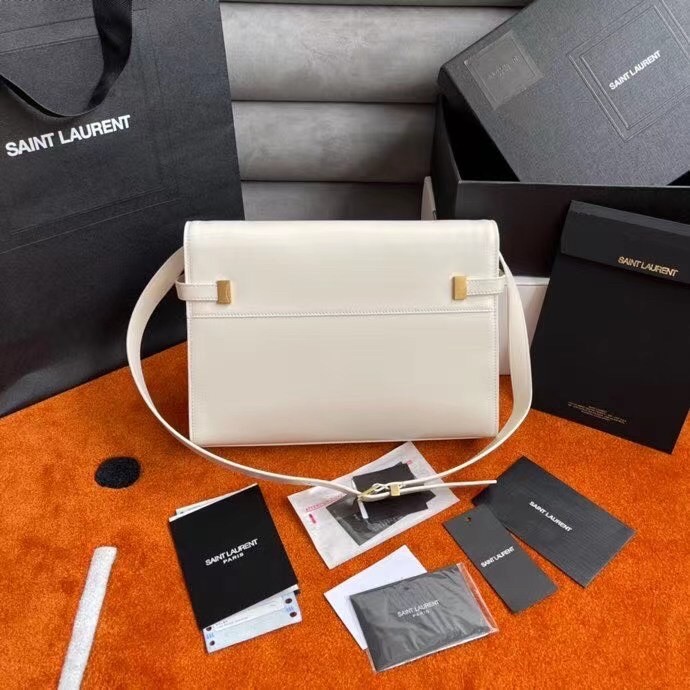 Saint Laurent Manhattan Baguette Bag In White Calfskin