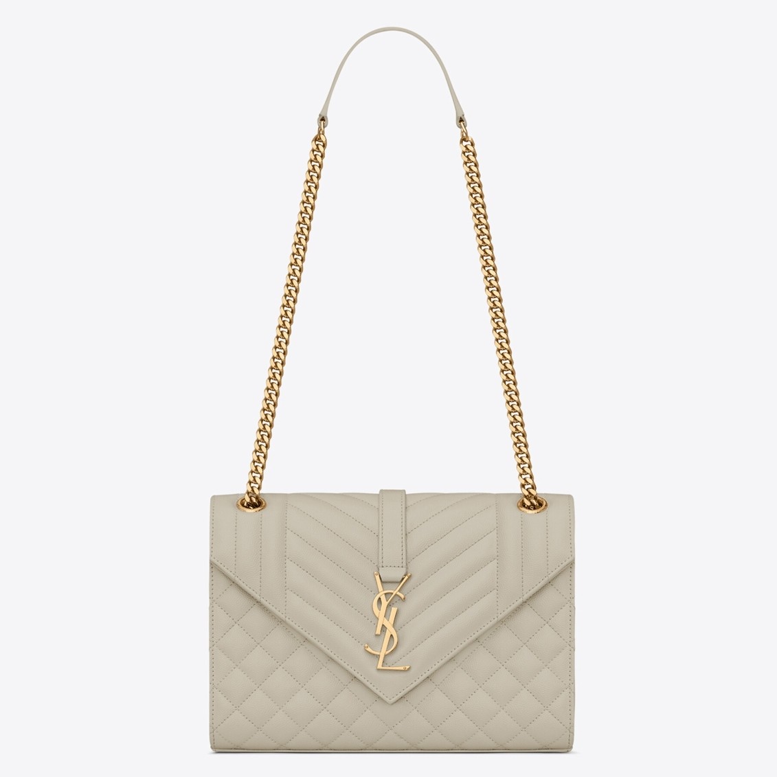 Saint Laurent Medium Envelope Bag In White Grained Leather