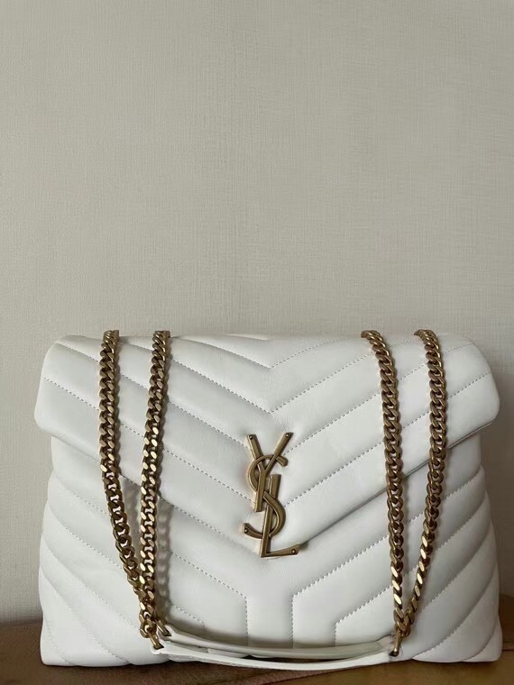 Saint Laurent Loulou Medium Bag In White Matelasse Leather