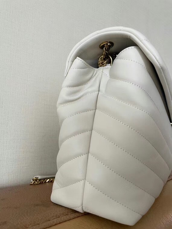 Saint Laurent Loulou Medium Bag In White Matelasse Leather