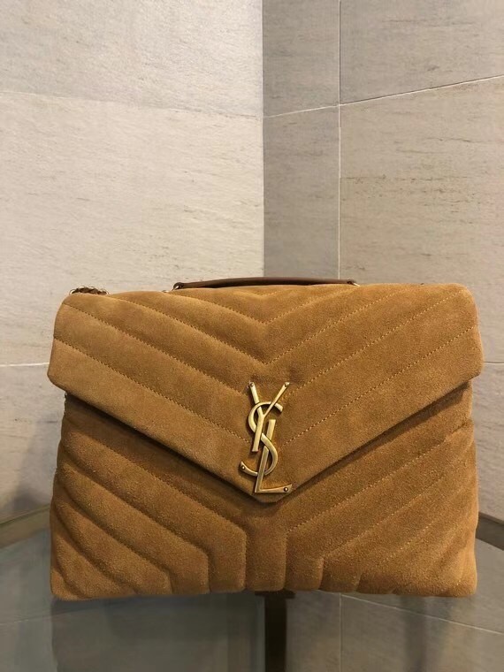 Saint Laurent Loulou Medium Bag In Brown Suede Leather