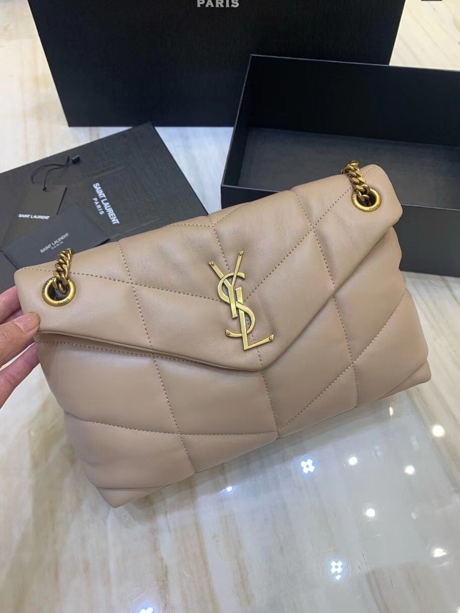 Saint Laurent Loulou Puffer Small Bag In Beige Matelasse Leather