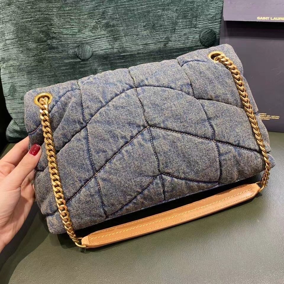 Saint Laurent Loulou Puffer Small Bag In Quilted Vintage Denim