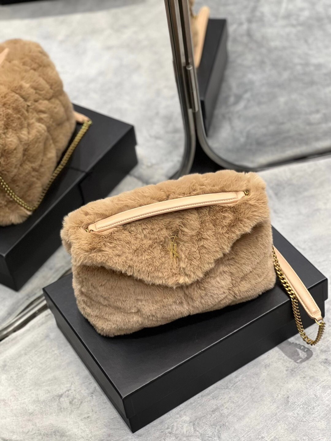 Saint Laurent Loulou Puffer Small Bag In Beige Shearling