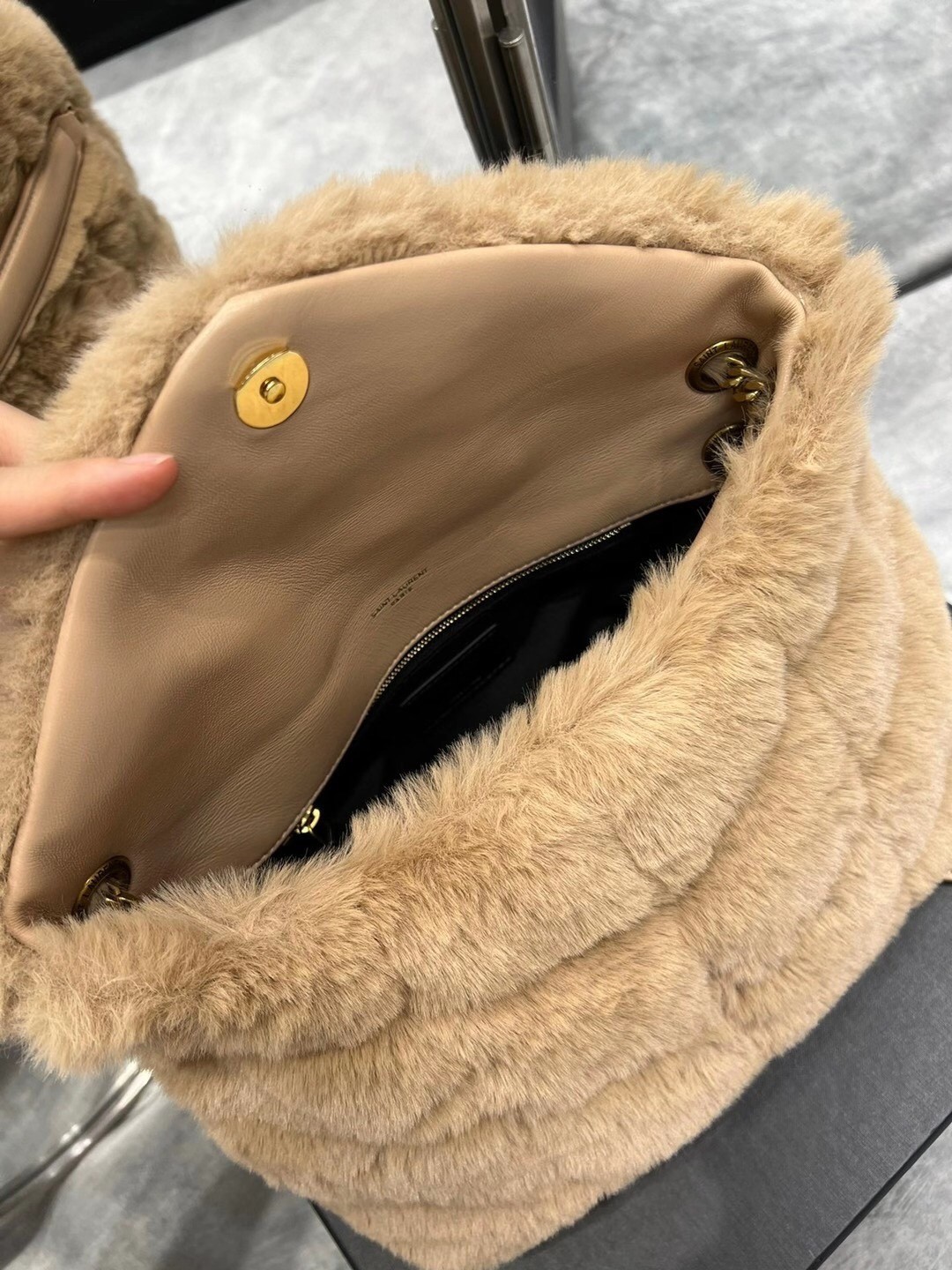 Saint Laurent Loulou Puffer Small Bag In Beige Shearling