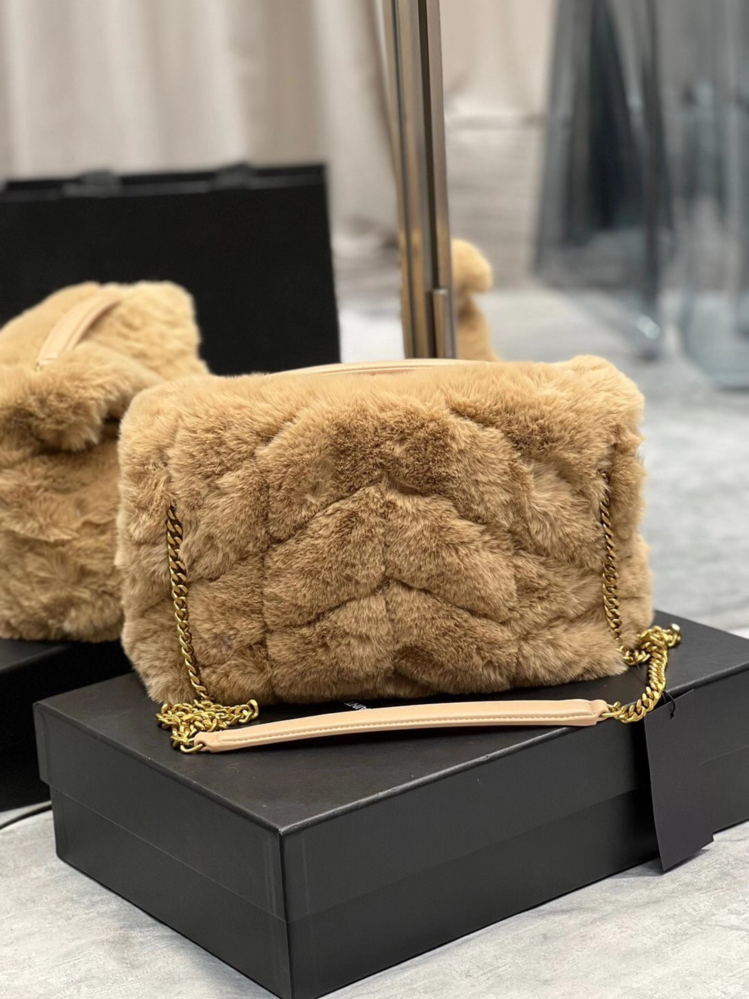 Saint Laurent Loulou Puffer Small Bag In Beige Shearling