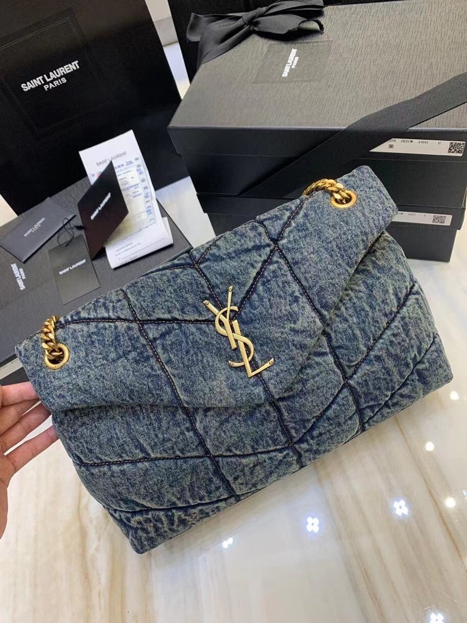 Saint Laurent Loulou Puffer Medium Bag In Vintage Denim