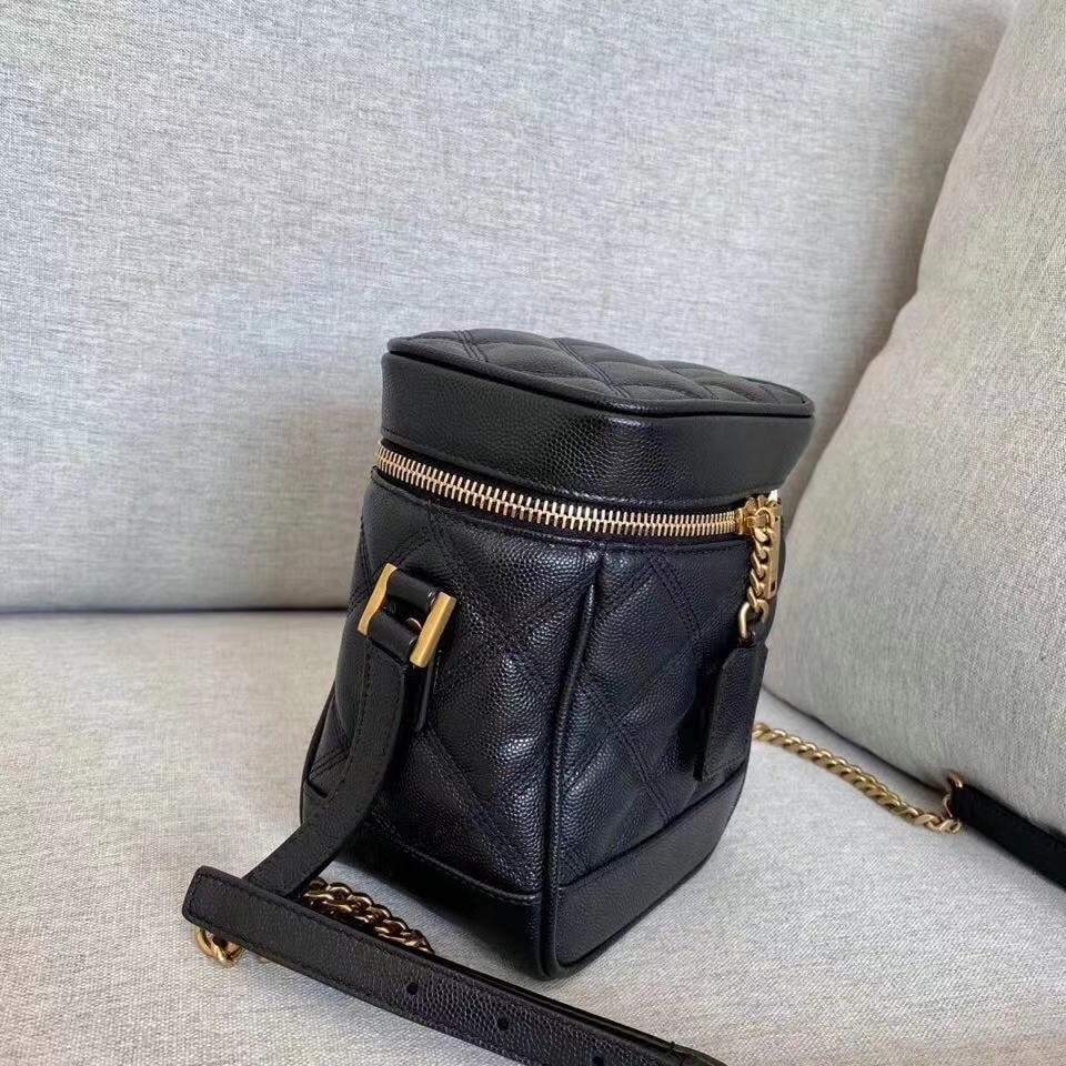 Saint Laurent 80's Vanity Bag In Black Quilted Grained Leather