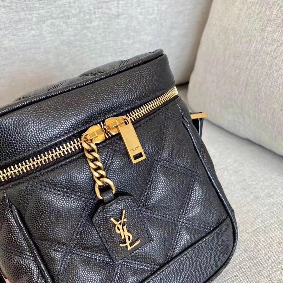 Saint Laurent 80's Vanity Bag In Black Quilted Grained Leather