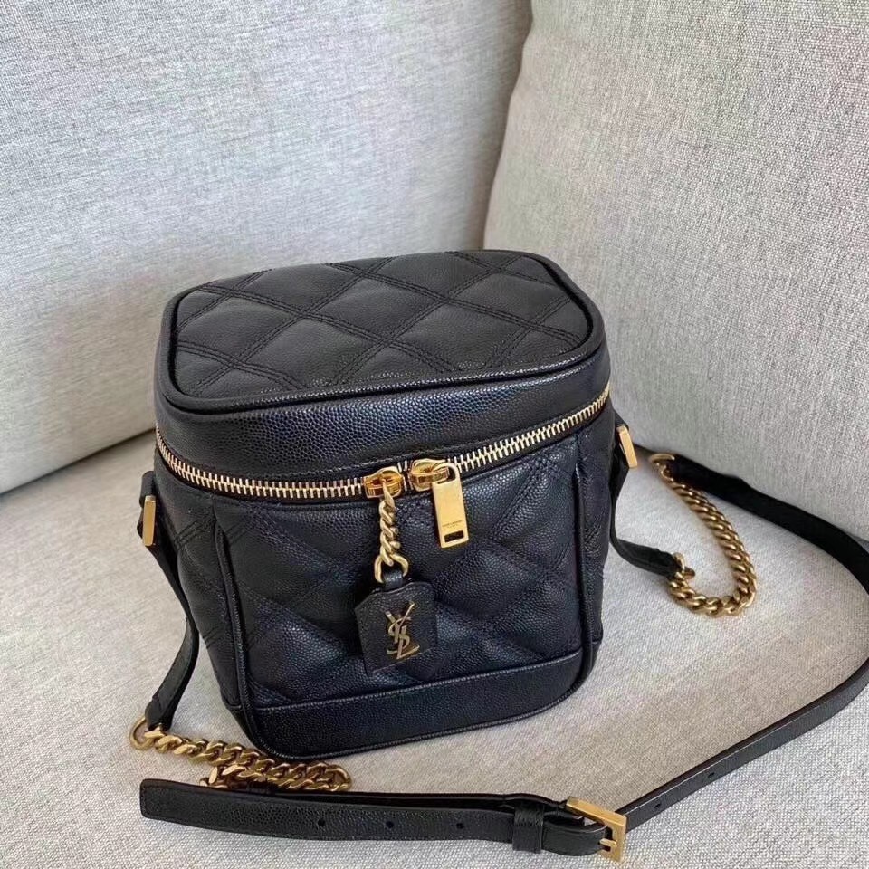 Saint Laurent 80's Vanity Bag In Black Quilted Grained Leather