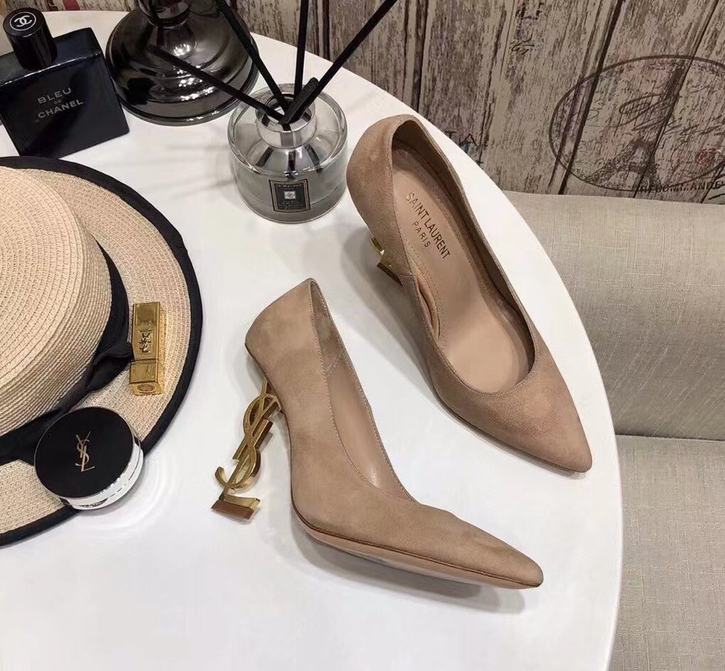 Saint Laurent Opyum 110 Pumps In Suede with Gold Heel