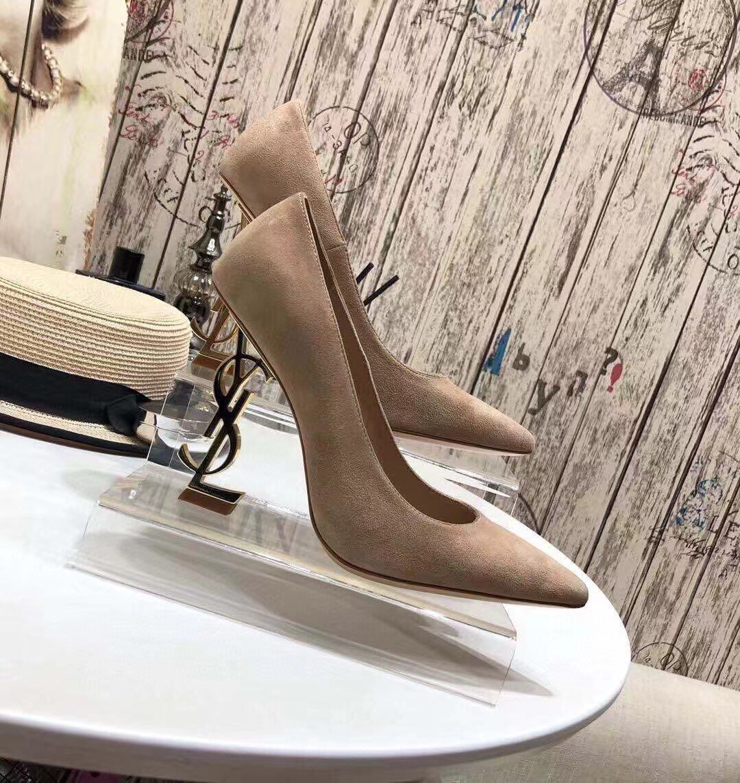 Saint Laurent Opyum 110 Pumps In Suede with Gold Heel