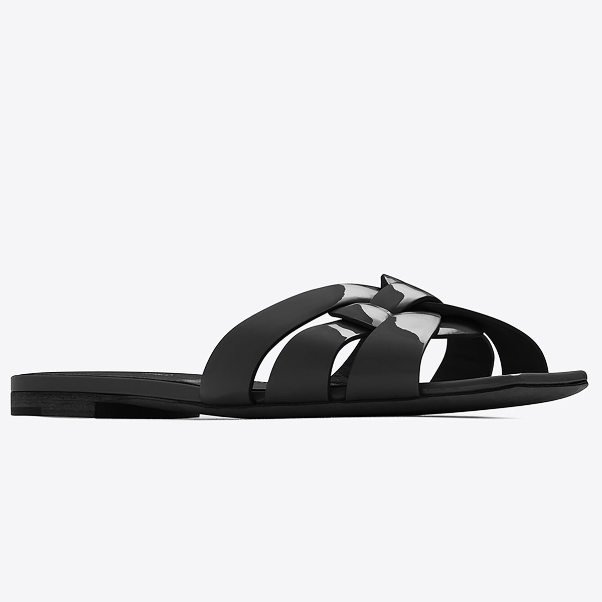 Saint Laurent Tribute Slides In Black Patent Leather