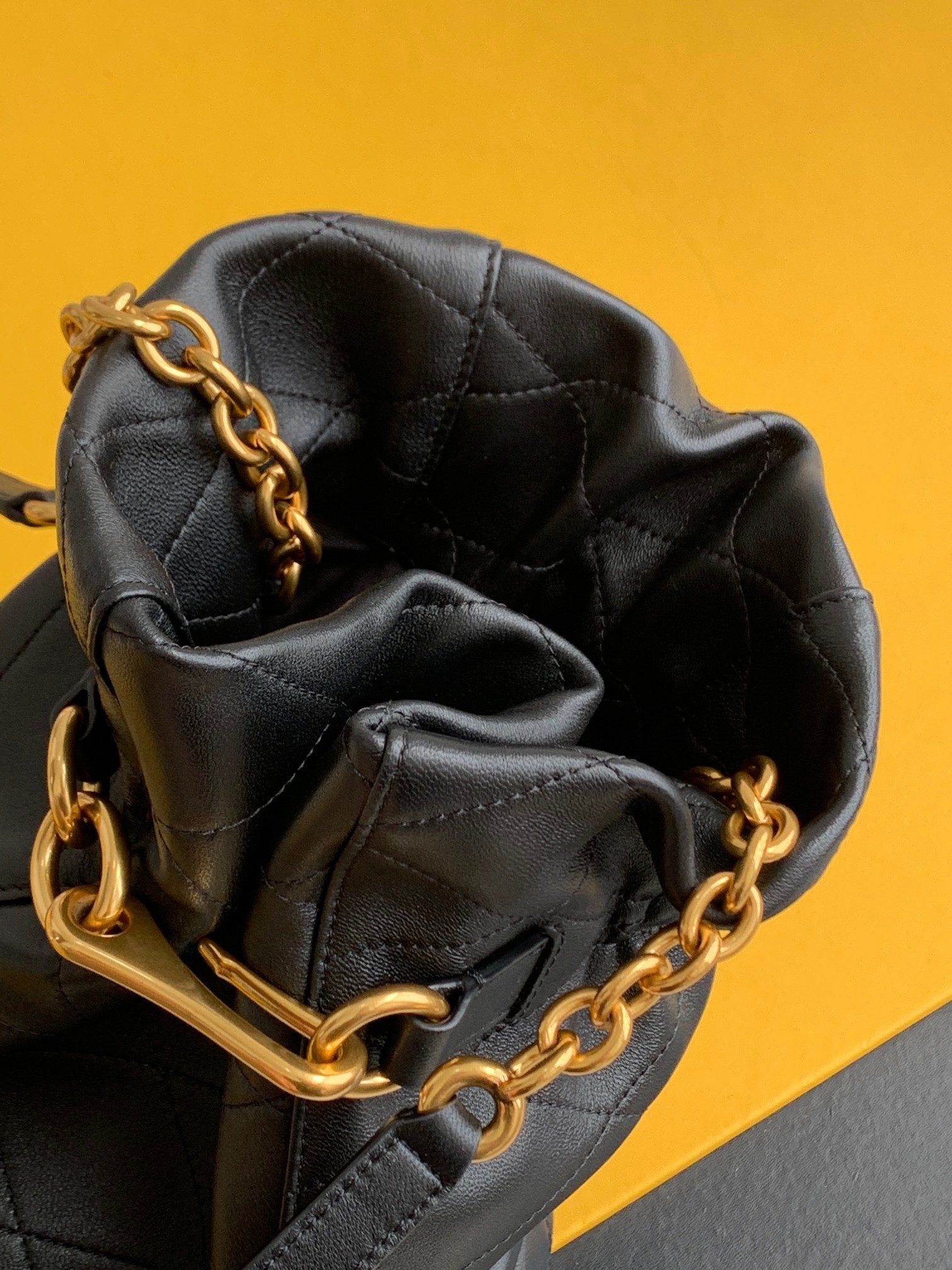 Saint Laurent Le Maillon Hook Bucket Bag In Black Lambskin