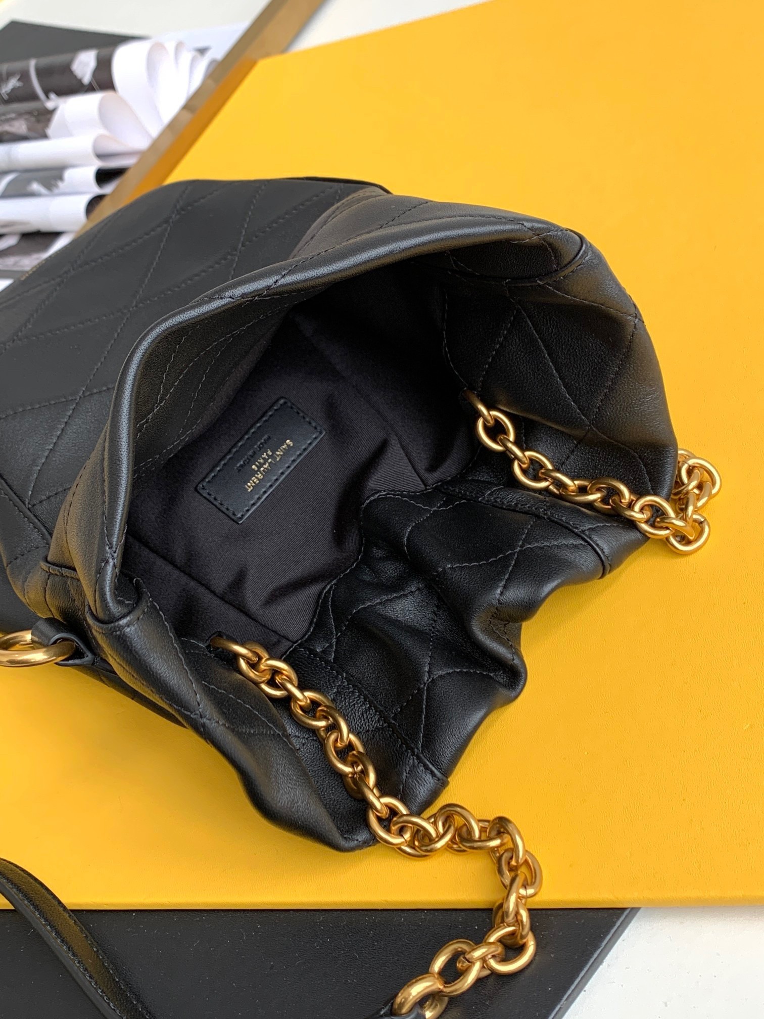 Saint Laurent Le Maillon Hook Bucket Bag In Black Lambskin