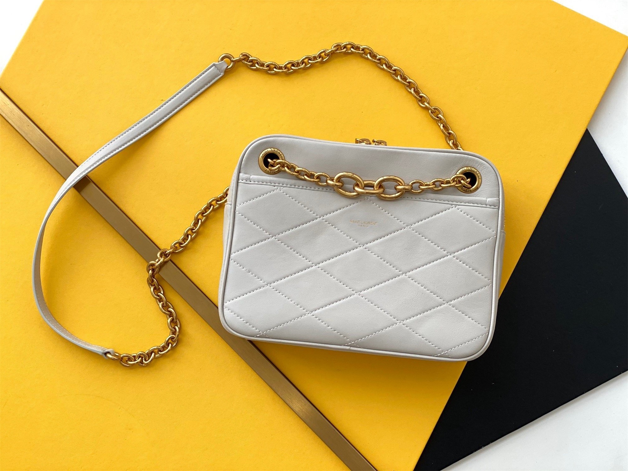 Saint Laurent Le Maillon Small Chain Bag In White Lambskin