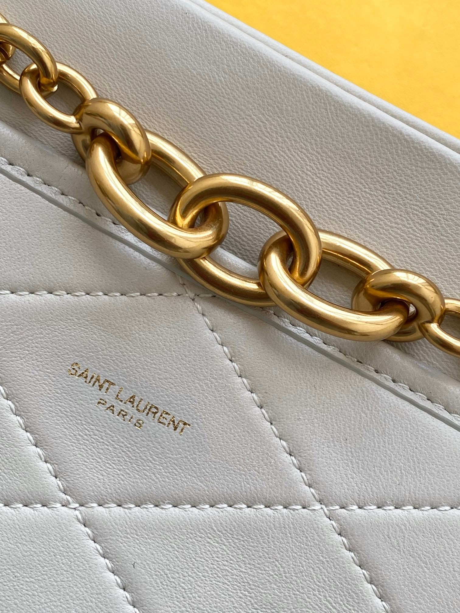 Saint Laurent Le Maillon Small Chain Bag In White Lambskin