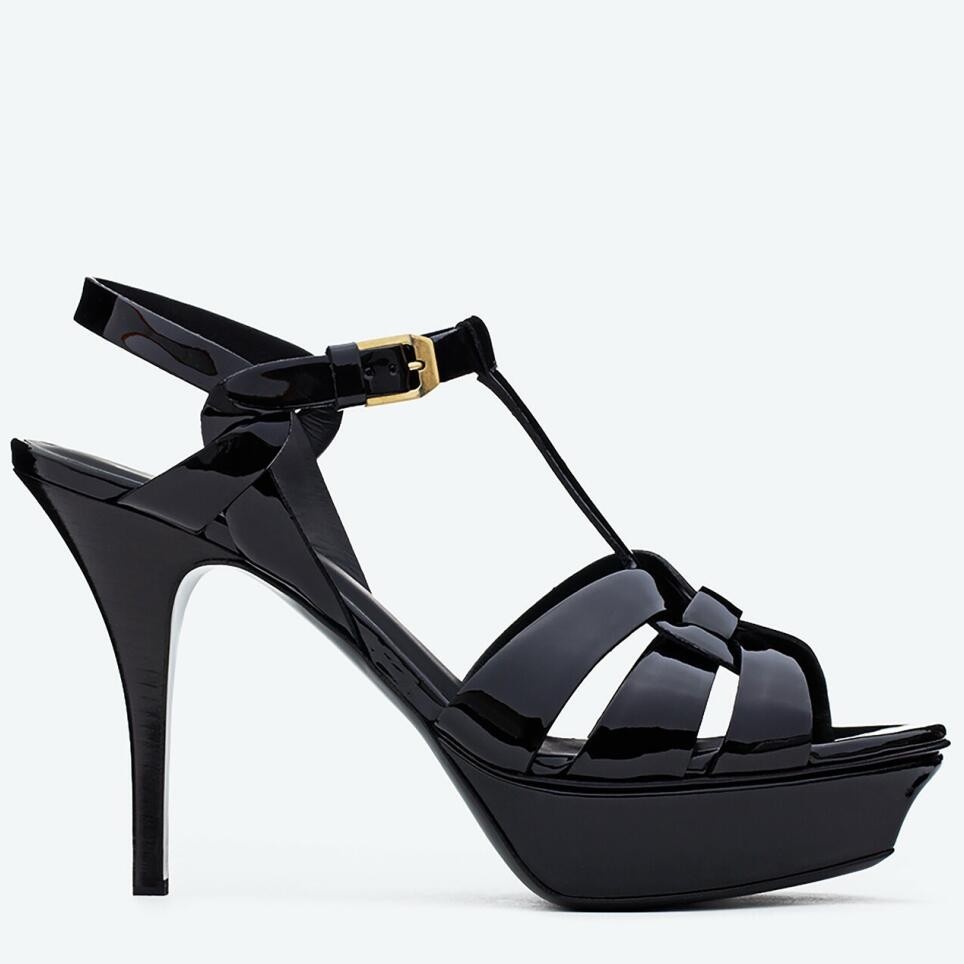 Saint Laurent Tribute Platform Sandals 105mm In Black Patent Leather