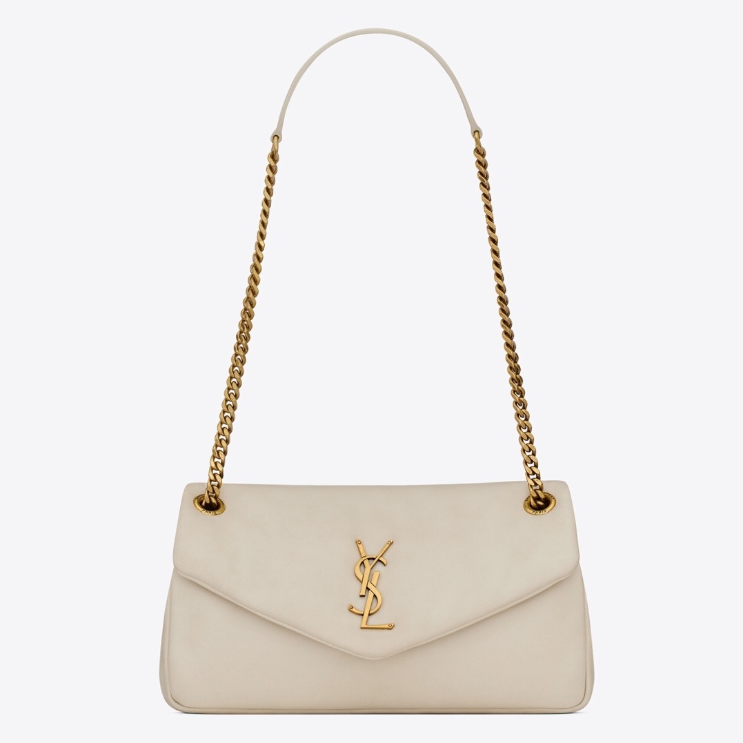 Saint Laurent Calypso Shoulder Bag In White Lambskin