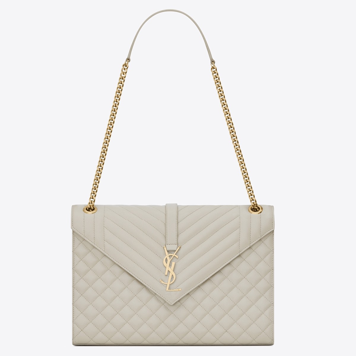 Saint Laurent Envelope Large Bag In White Matelasse Grained Leather