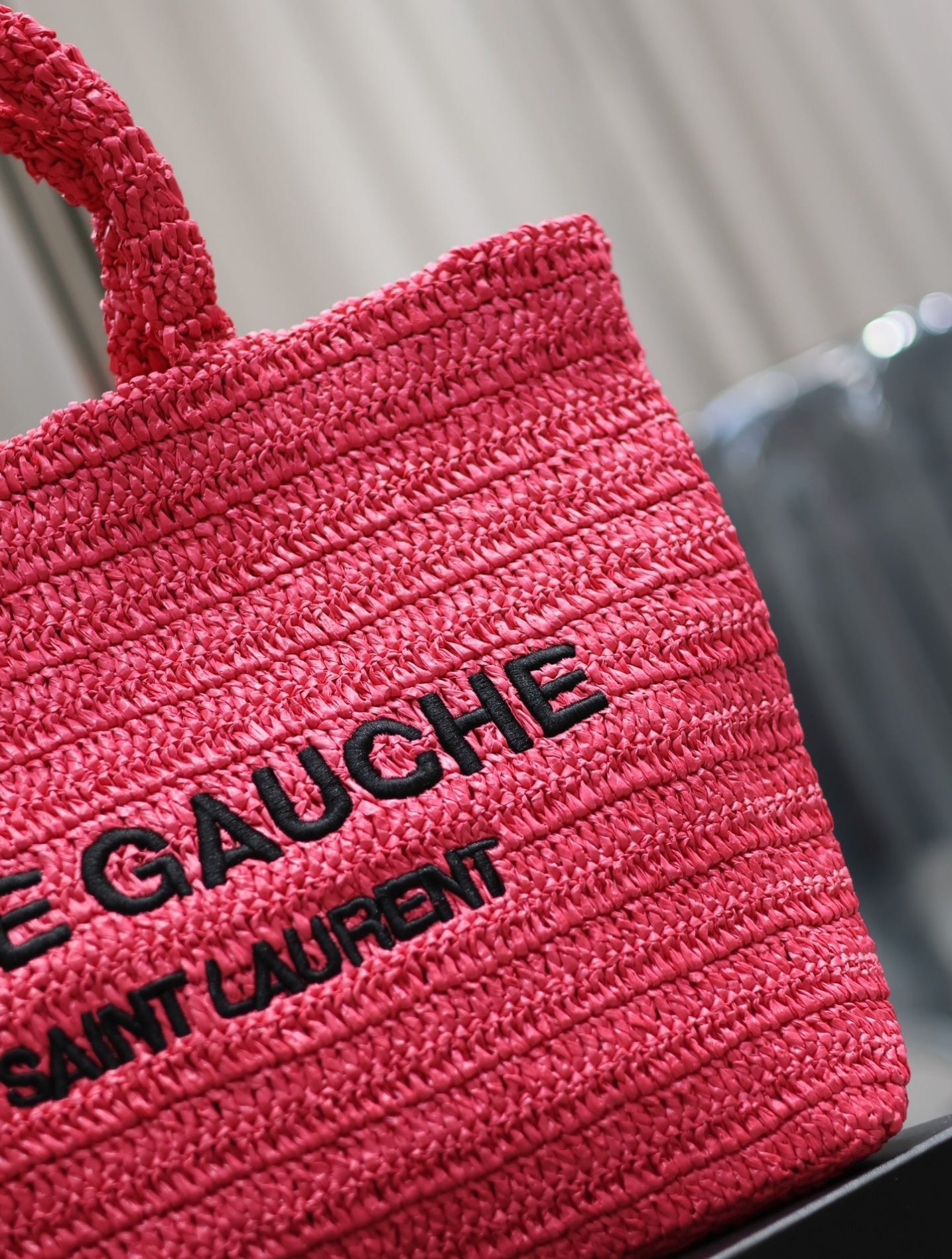 Saint Laurent Rive Gauche Tote Bag in Neon Pink Raffia Crochet