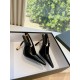 Saint Laurent Lee Slingback Pumps in Black Glazed Leather