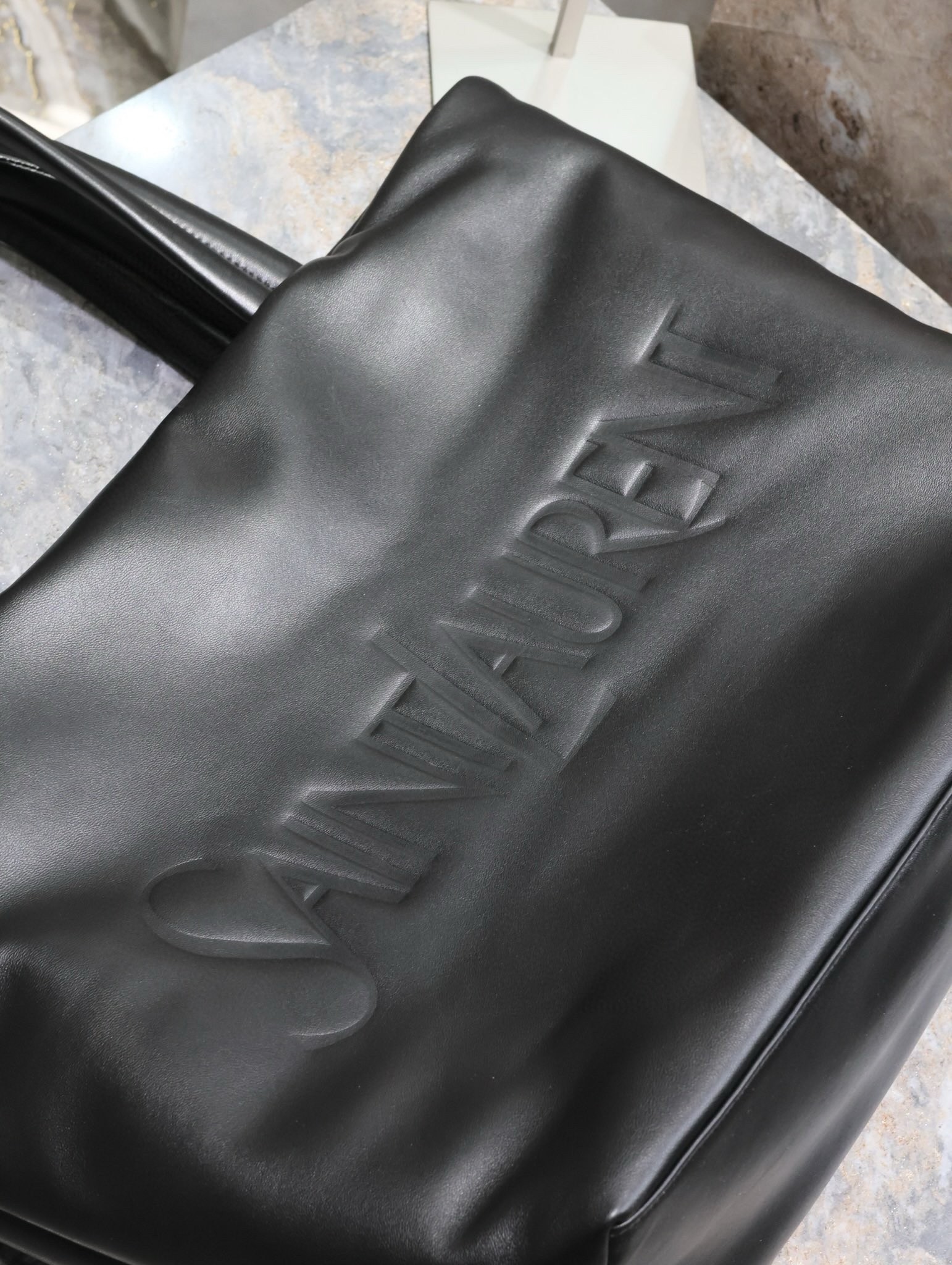 Saint Laurent Wide Puffer Tote Bag in Black Nappa Lambskin