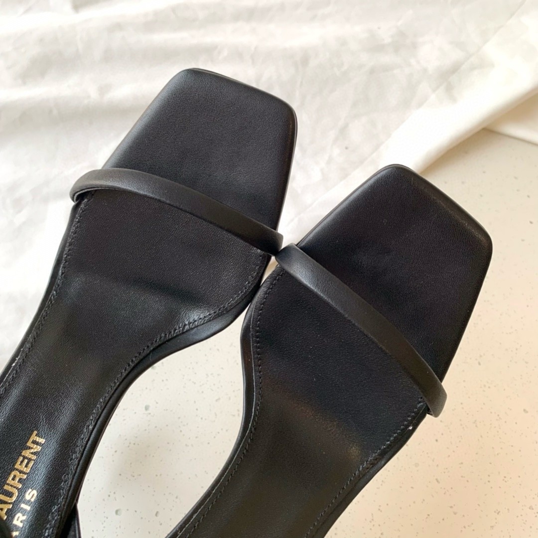 Saint Laurent Opyum 85mm Sandals in Black Leather with Black YSL Heel