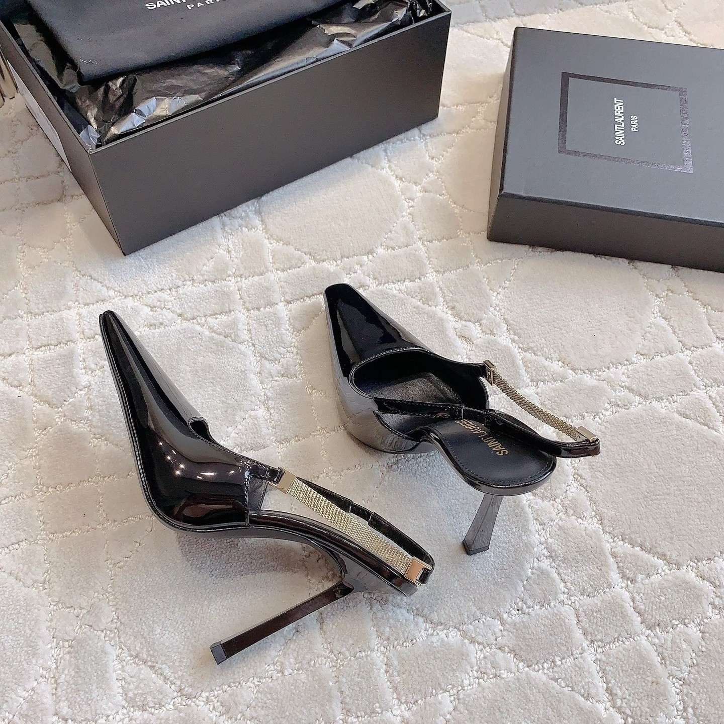 Saint Laurent Blake Slingback Pumps 110mm in Black Patent Leather