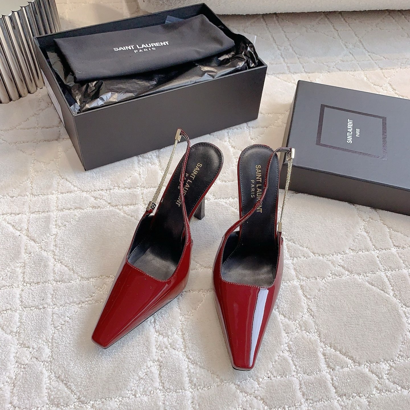 Saint Laurent Blake Slingback Pumps 110mm in Red Patent Leather