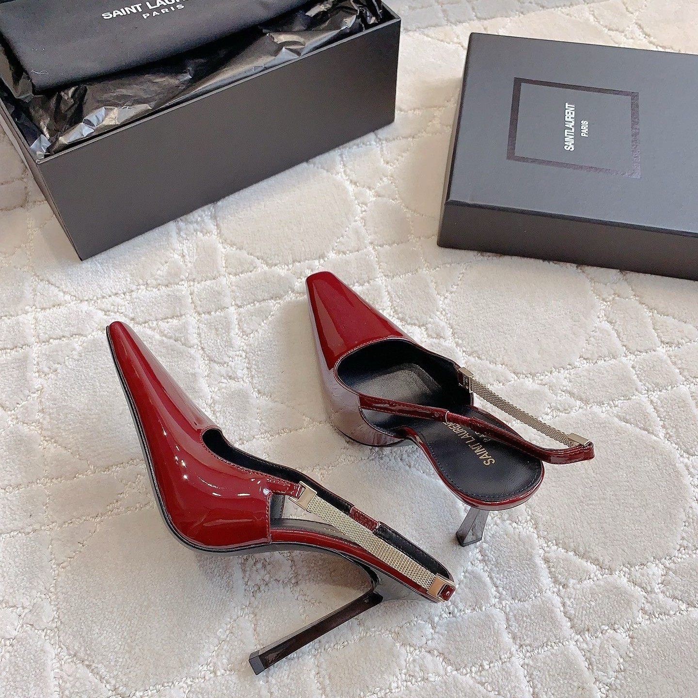 Saint Laurent Blake Slingback Pumps 110mm in Red Patent Leather