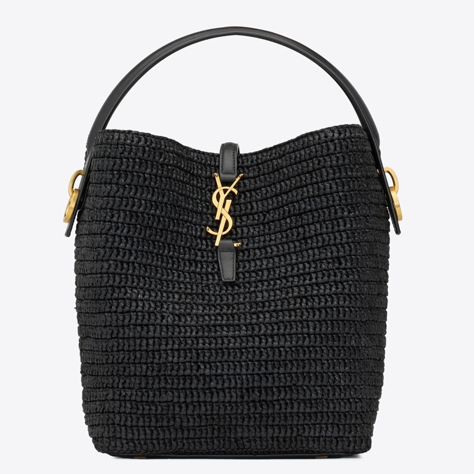 Saint Laurent Le 37 Bucket Bag in Black Woven Raffia