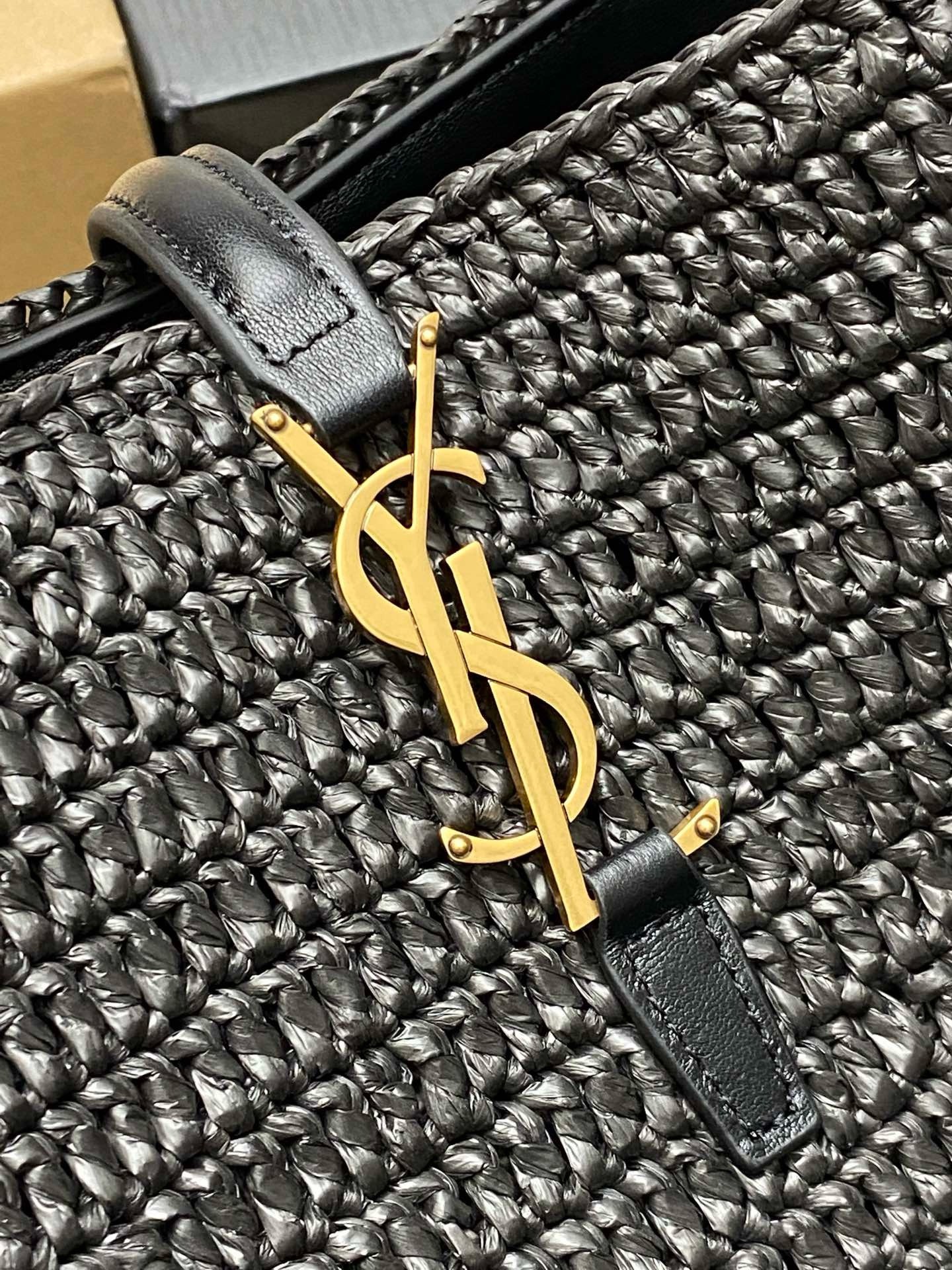 Saint Laurent Le 37 Bucket Bag in Black Woven Raffia