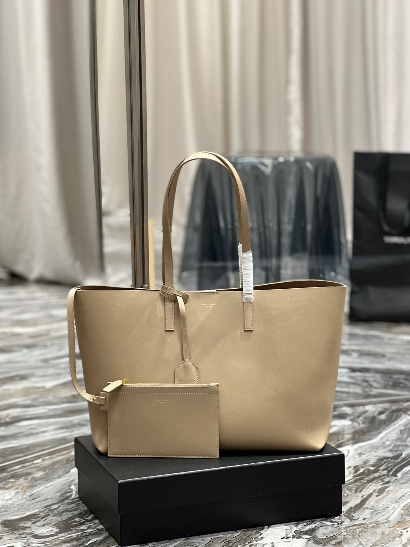 Saint Laurent Shopping Tote Bag in Beige Leather