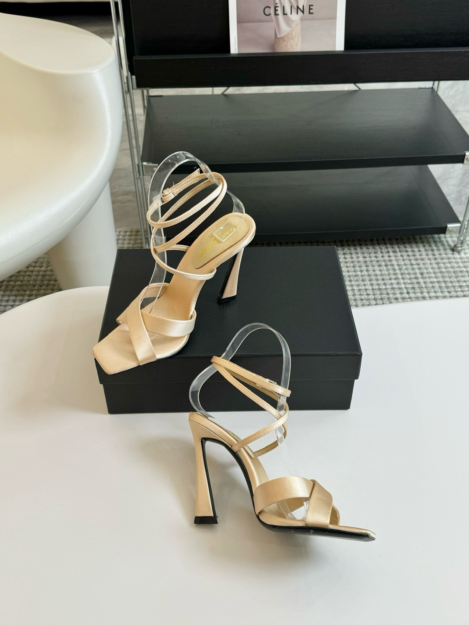 Saint Laurent Corinne Sandals 110mm in Beige Satin