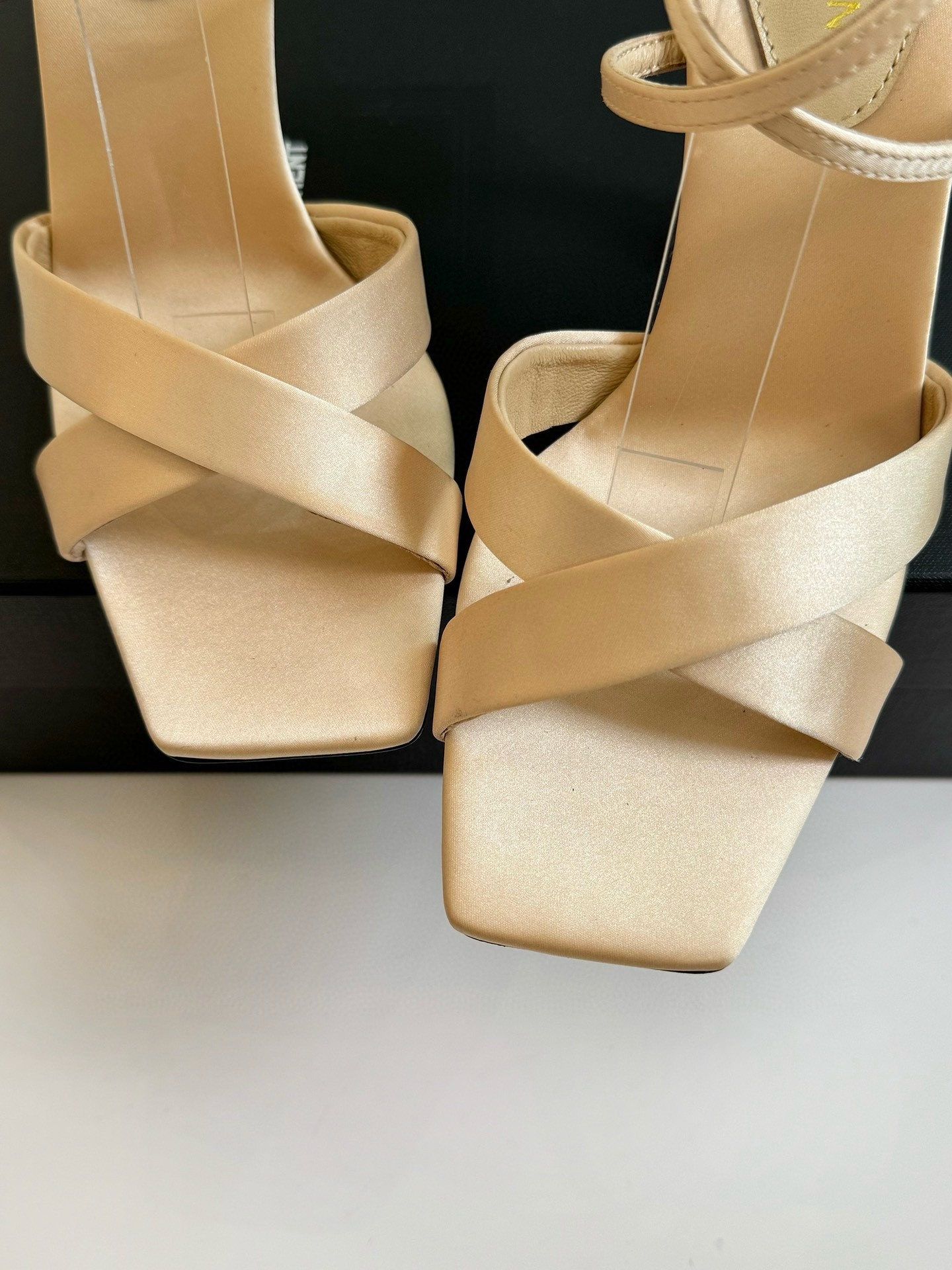 Saint Laurent Corinne Sandals 110mm in Beige Satin