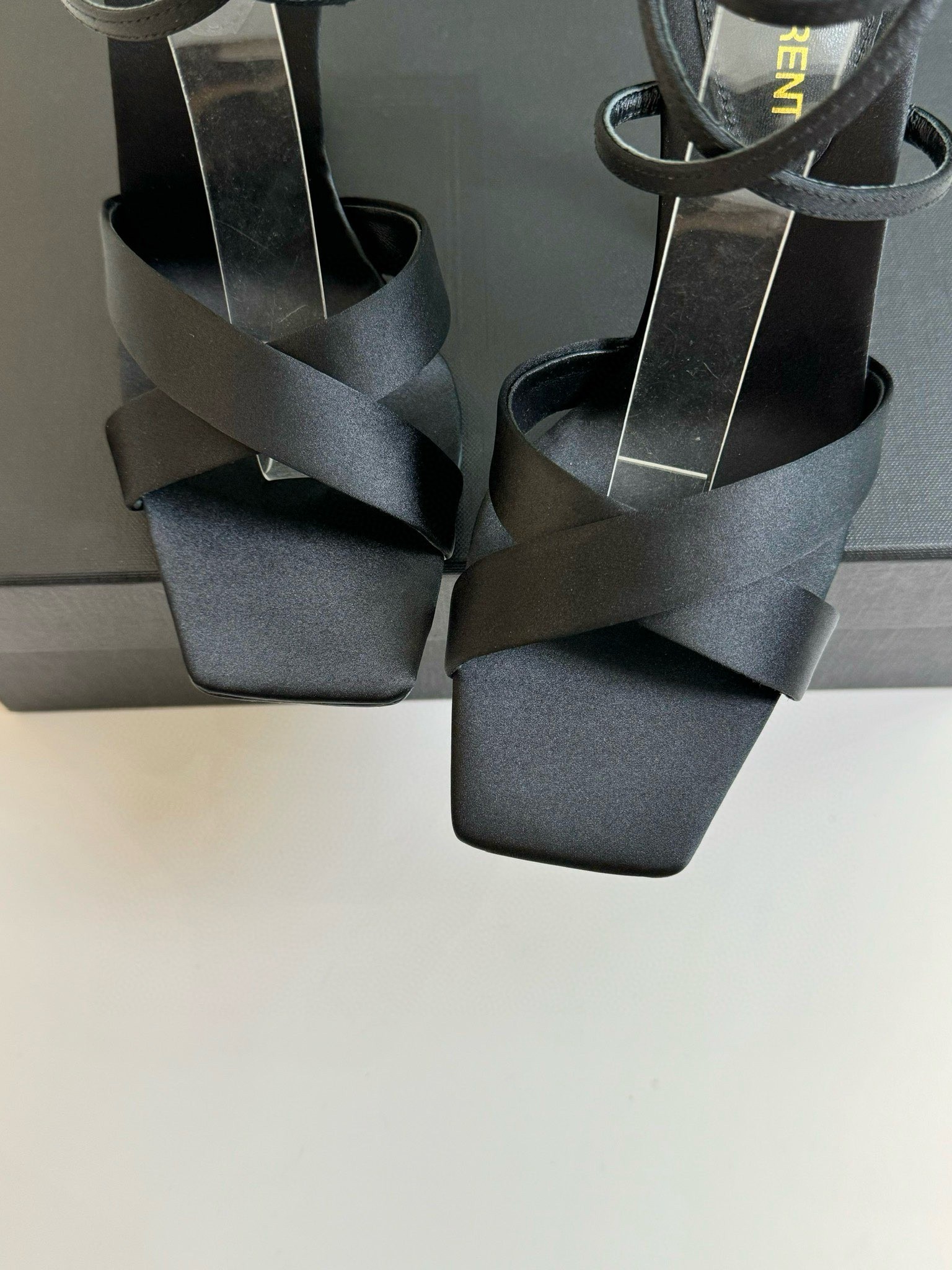 Saint Laurent Corinne Sandals 110mm in Black Satin