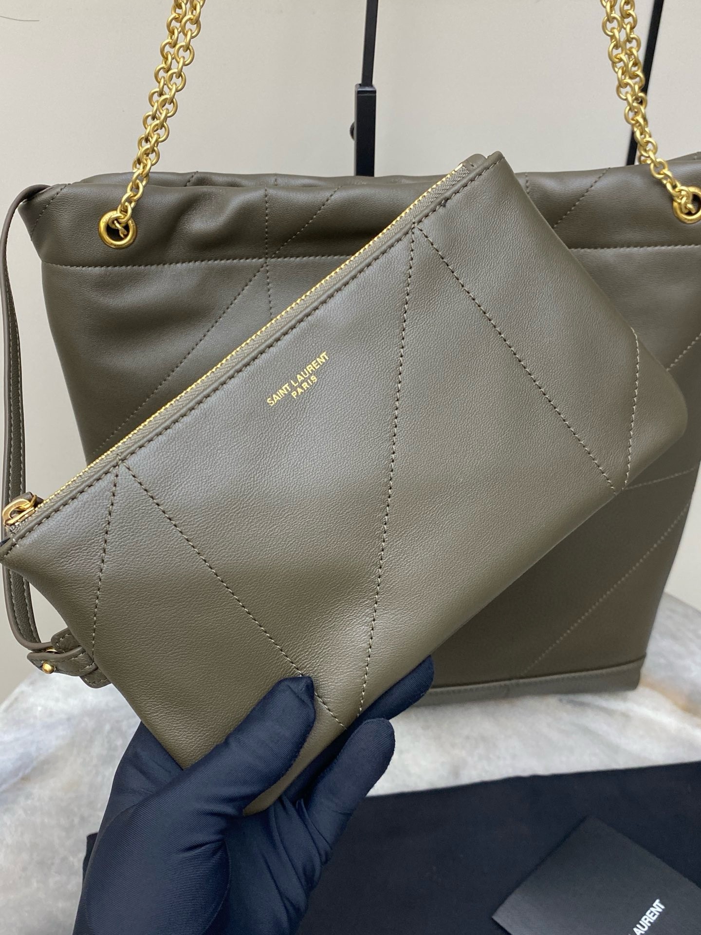 Saint Laurent Jamie 4.3 Pochon Bag in Khaki Green Lambskin