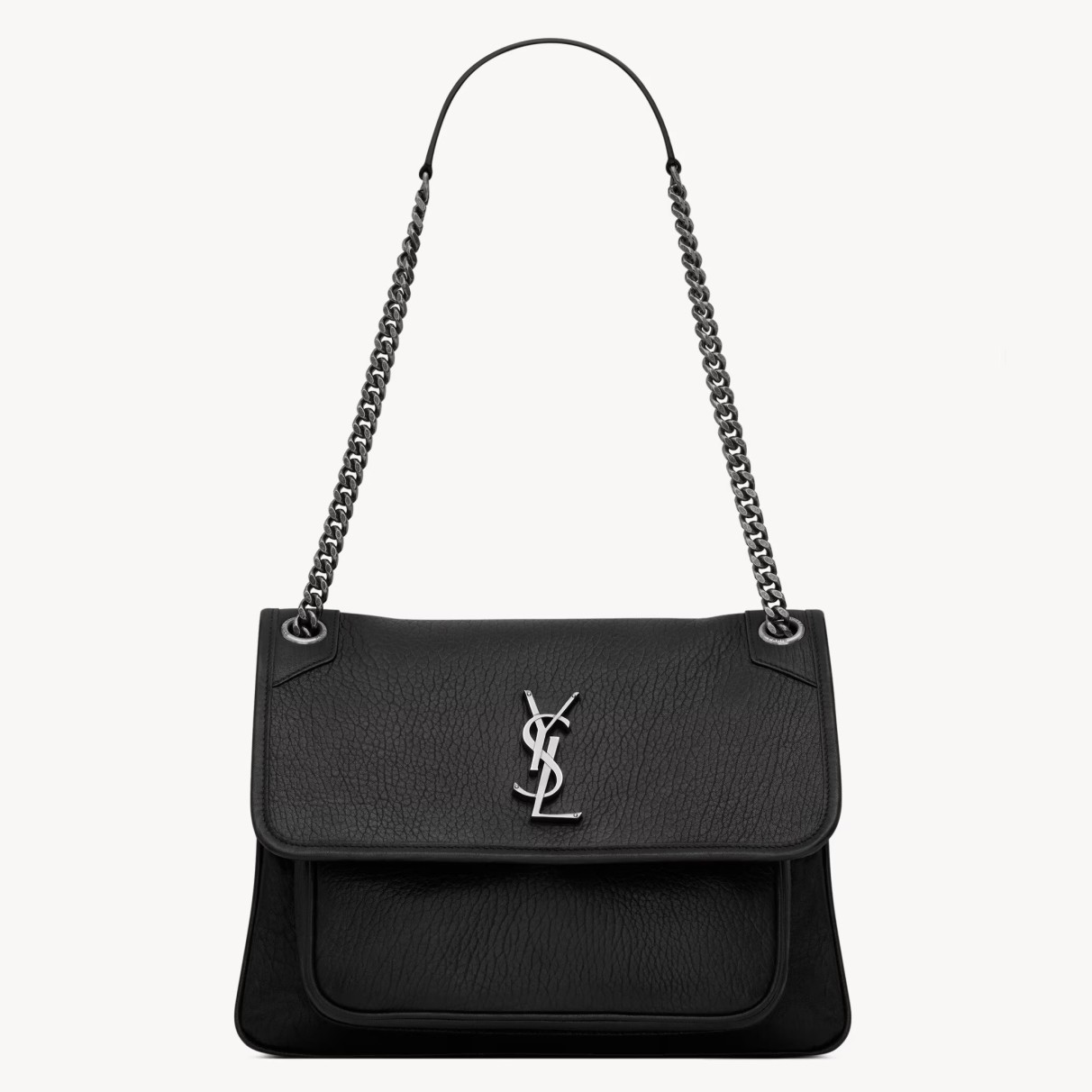 Saint Laurent Niki Medium Chain Bag in Black Grained Lambskin