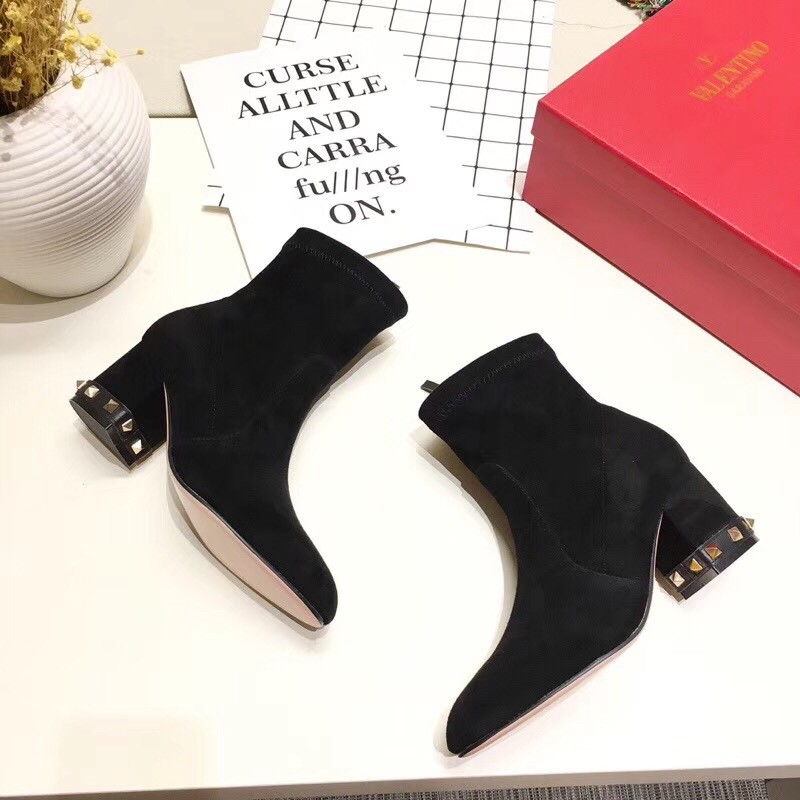 Valentino Black Stretch Suede 60mm Rockstud Bootie