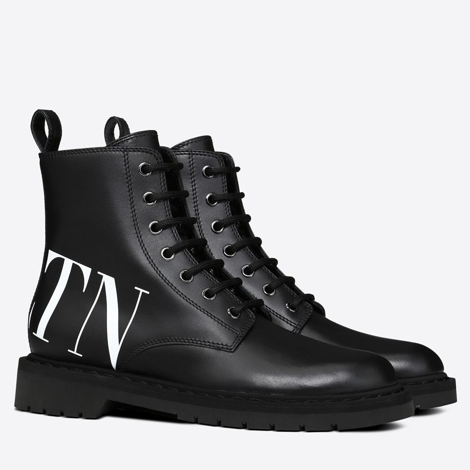 Valentino Garavani Black VLTN Laced Flat Boot