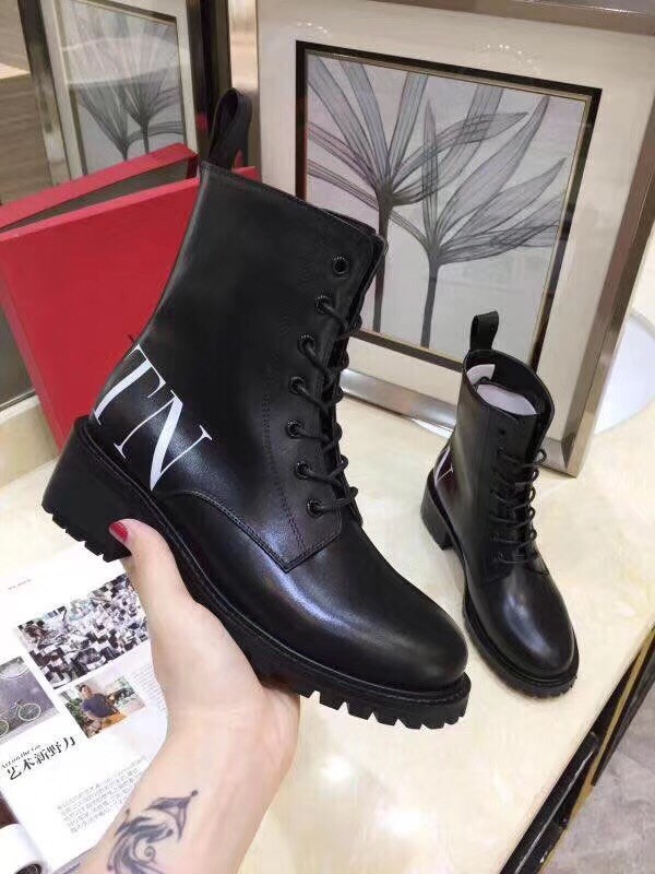 Valentino Garavani Black VLTN Laced Flat Boot