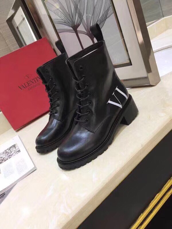 Valentino Garavani Black VLTN Laced Flat Boot