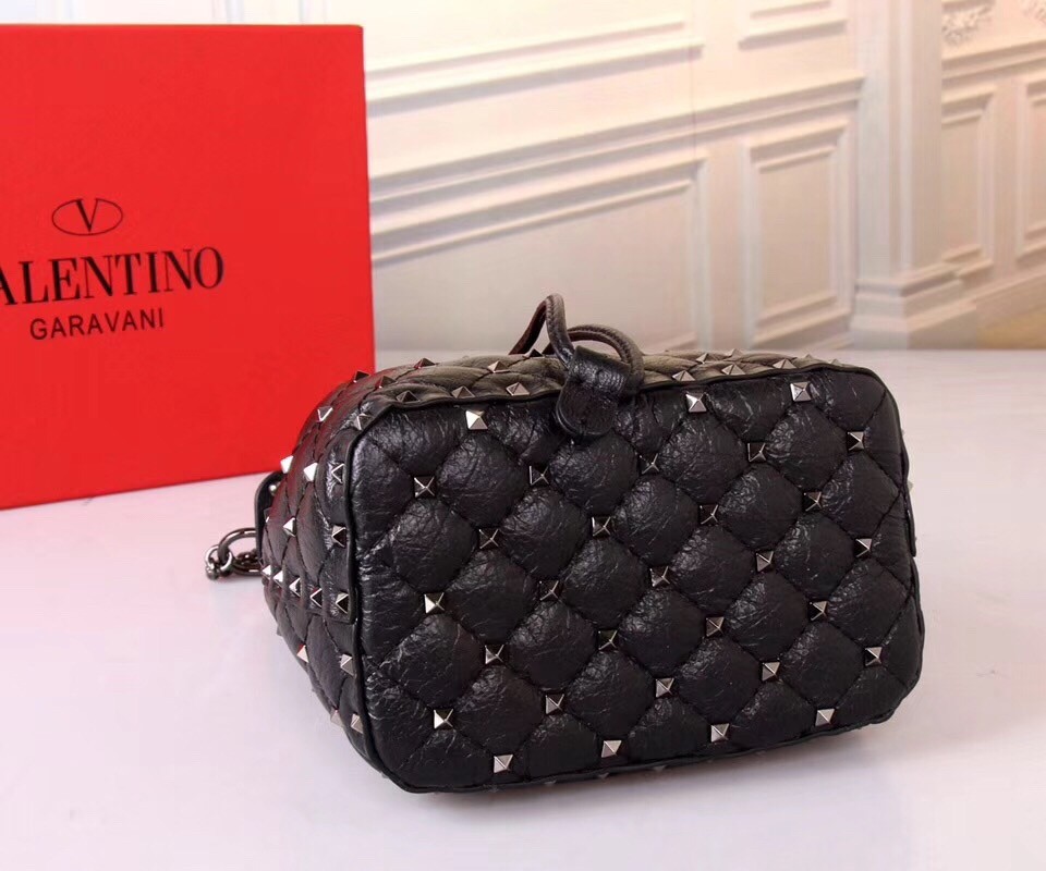 Valentino Small Black Rockstud Spike Bucket Bag