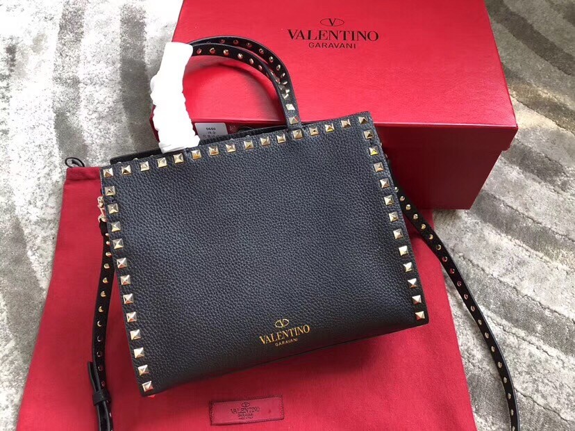 Valentino Black Small Rockstud Top Handle Bag