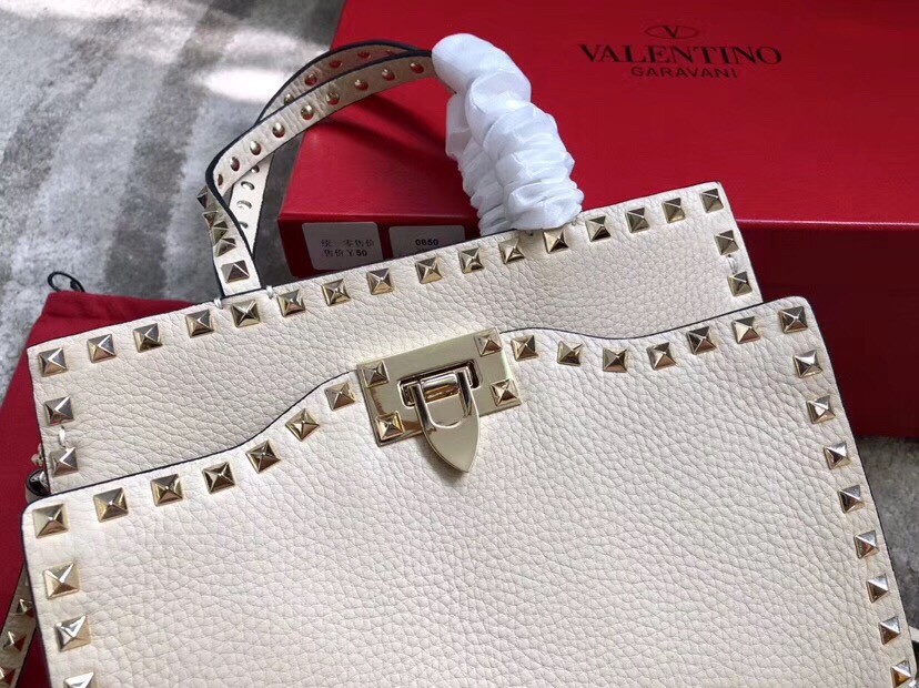 Valentino White Small Rockstud Top Handle Bag