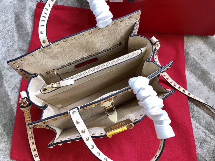 Valentino White Small Rockstud Top Handle Bag