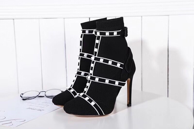 Valentino Black Cage Rockstud Sock Bootie 105mm