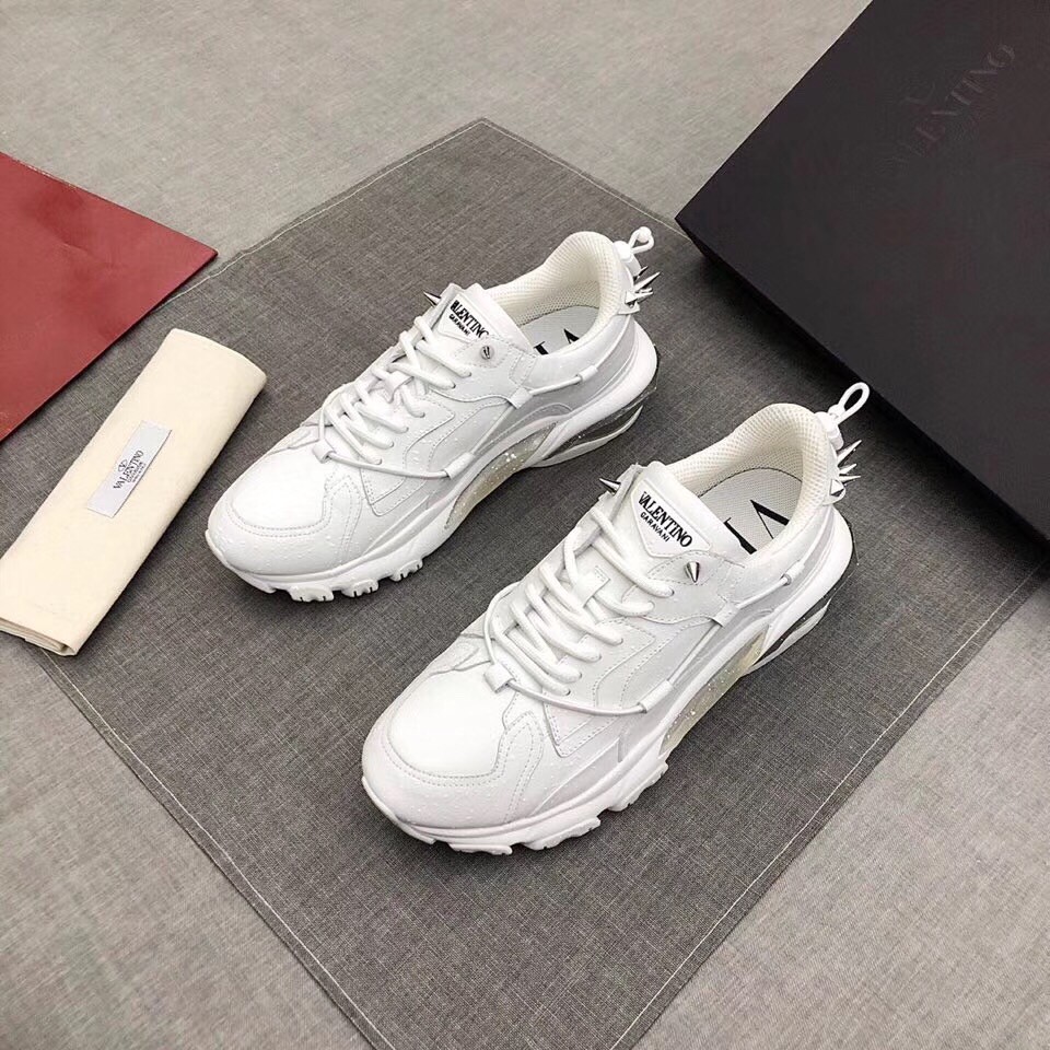 Valentino White Bounce Low-Top Spiked Sneaker