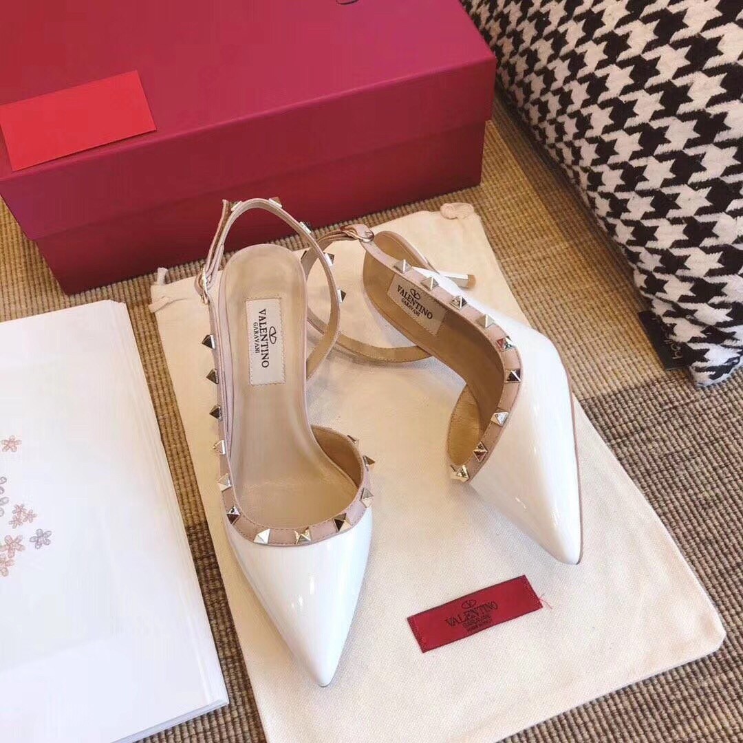 Valentino White Patent Rockstud Slingback Pump 50mm